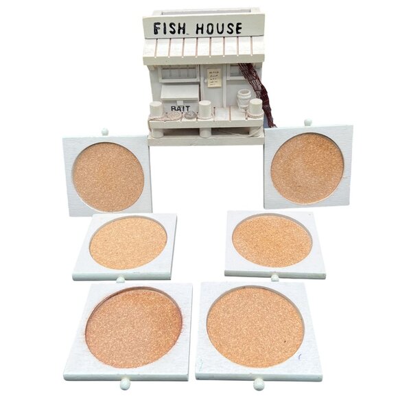 Vintage Wood Fish House Naples Florida 6 Coasters Complete Set Nautical Beachy - Picture 11 of 13